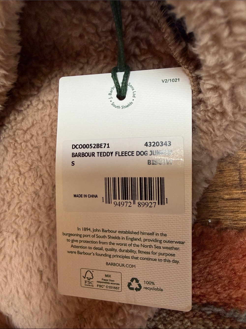 Barbour Teddy Fleece Dog Jumper, Biscuit, size S - Picture 5 of 5